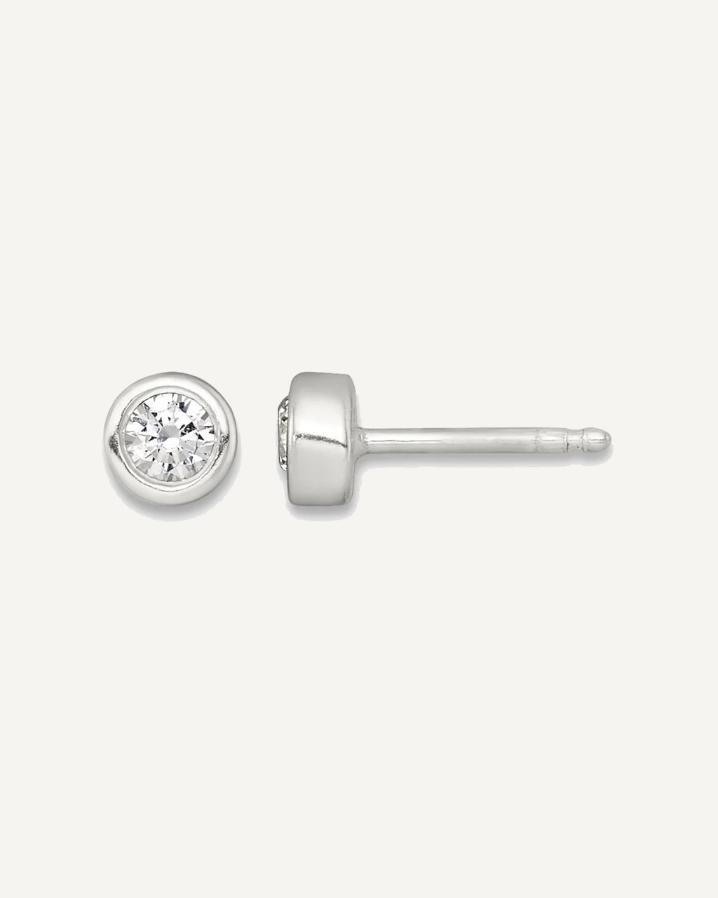 Sterling Silver Polished 4mm White CZ Childrens 14 inch Necklace and Post Earrings Set – View 2