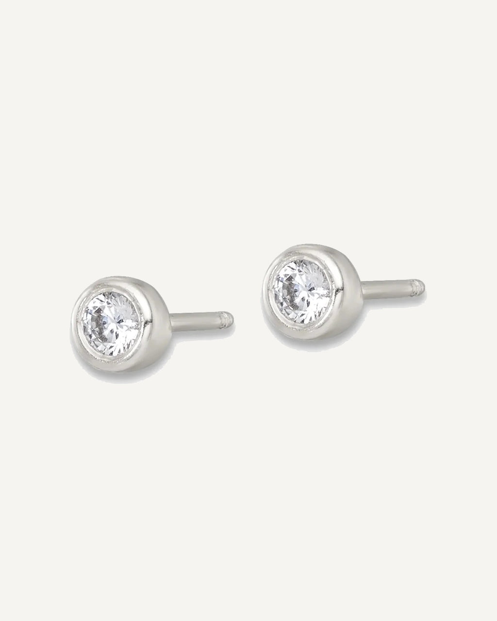 Sterling Silver Polished 4mm White CZ Childrens 14 inch Necklace and Post Earrings Set – View 3