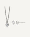 Sterling Silver Polished 4mm White CZ Childrens 14 inch Necklace and Post Earrings Set – View 1