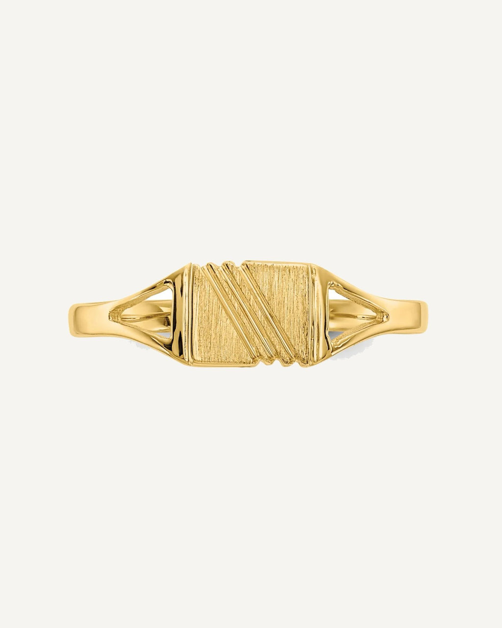 14k Polished and Satin 5.5x4.5mm Open Back Size 3 Striped Rectangular Signet Ring – View 5