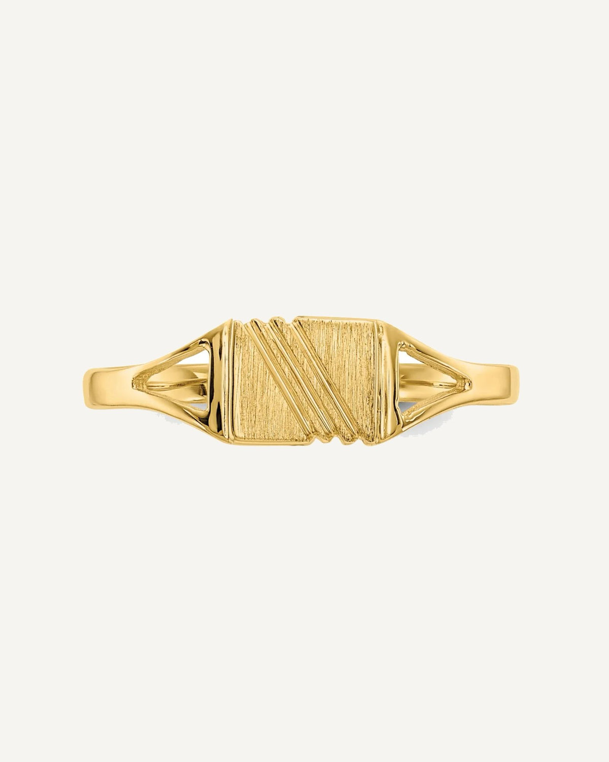 14k Polished and Satin 5.5x4.5mm Open Back Size 3 Striped Rectangular Signet Ring – View 5