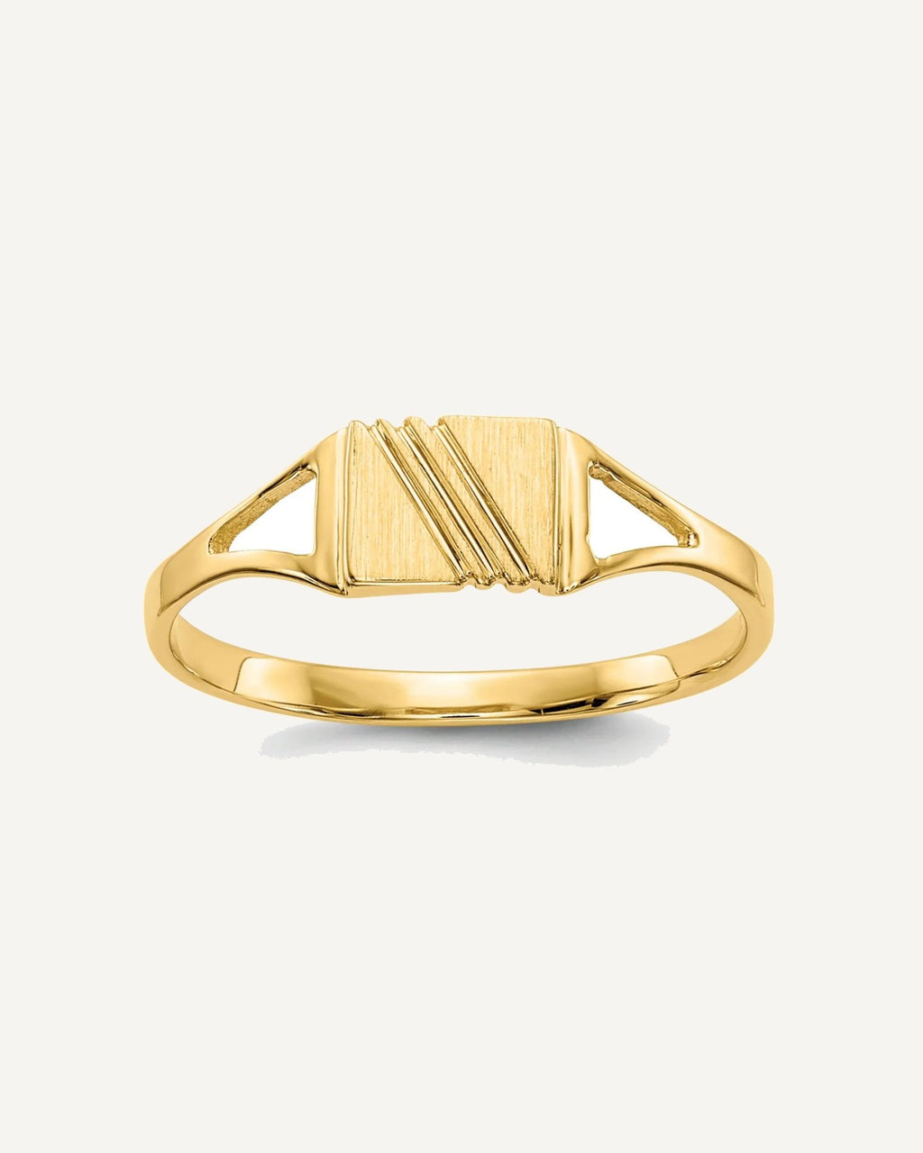 14k Polished and Satin 5.5x4.5mm Open Back Size 3 Striped Rectangular Signet Ring – View 1