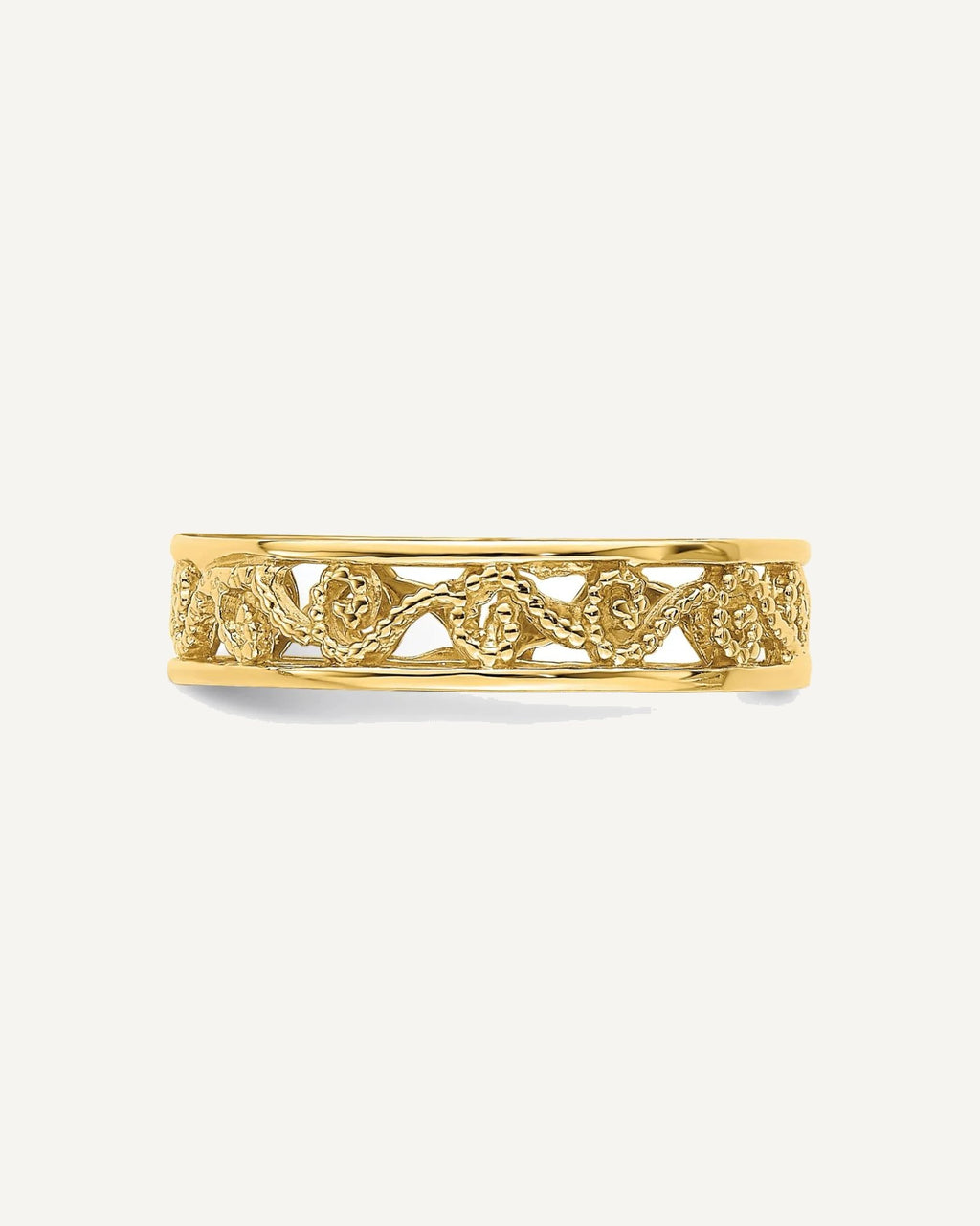 14k Beaded Scroll Cut-Out 3.8mm Band Size 2 Ring – View 4