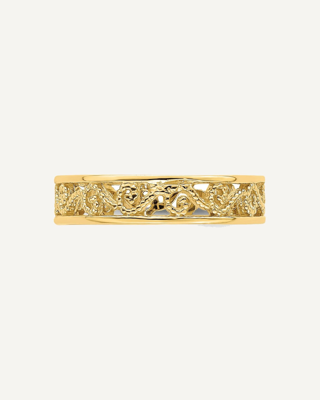 14k Beaded Scroll Cut-Out 3.8mm Band Size 2 Ring – View 5
