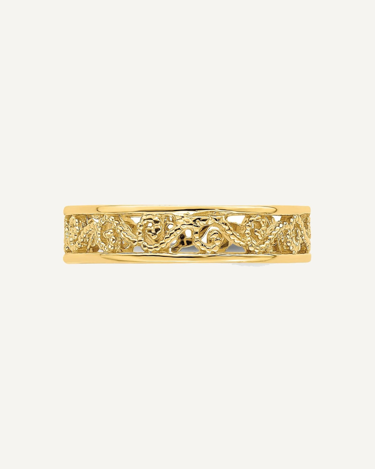 14k Beaded Scroll Cut-Out 3.8mm Band Size 2 Ring – View 5