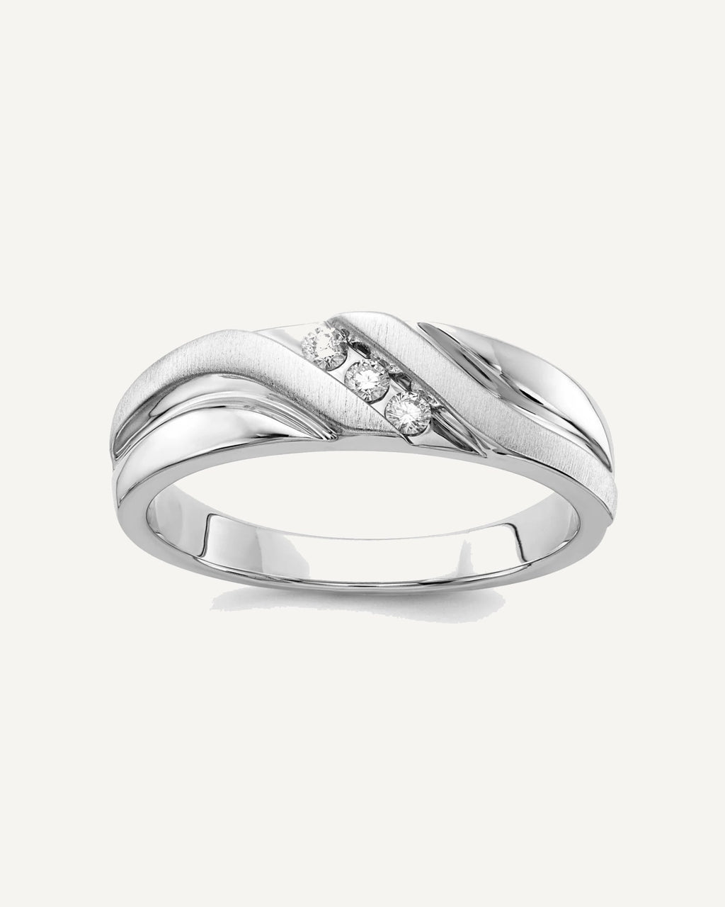 10k White Gold Polished and Satin Men's Diamond Band – View 1