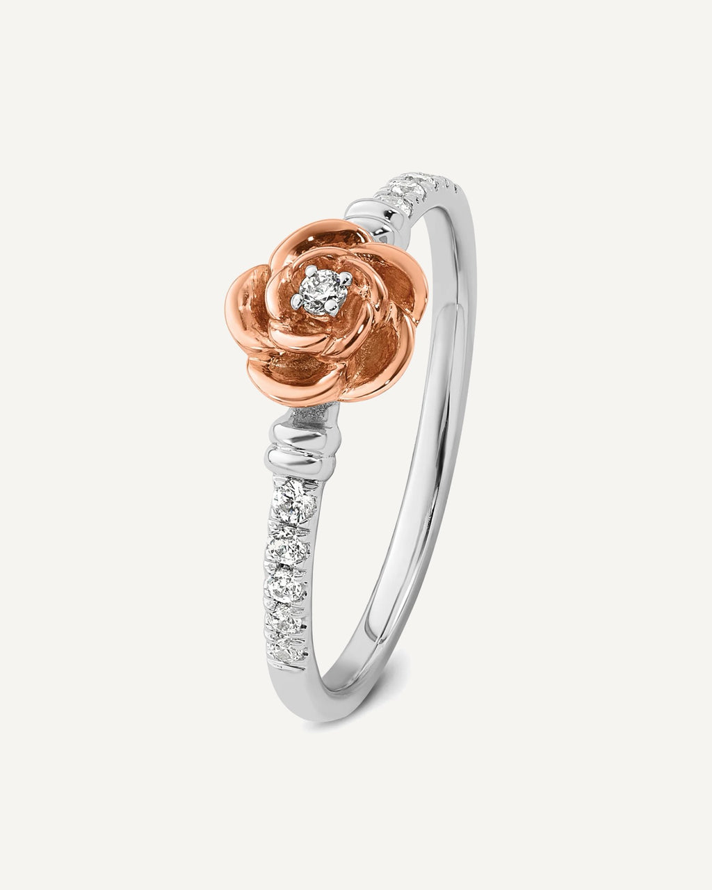 14k Two-tone Complete Diamond Rose Promise Ring – View 6