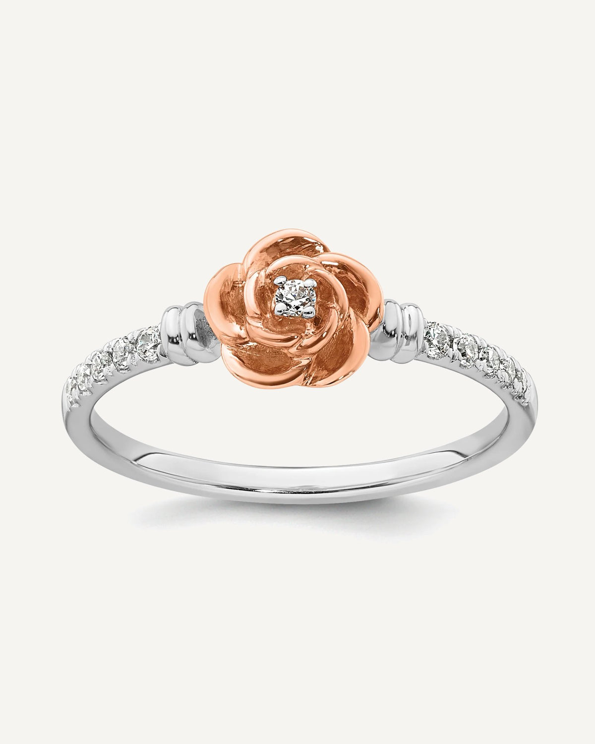 14k Two-tone Complete Diamond Rose Promise Ring – View 1