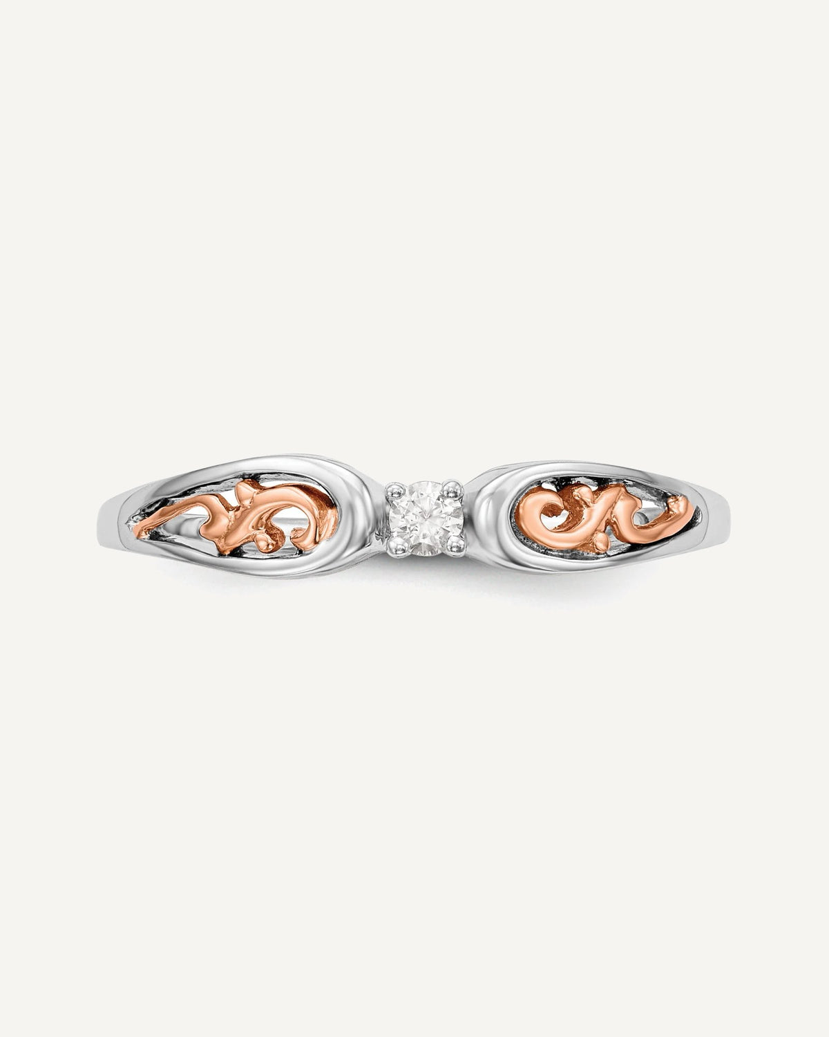First Promise 14k White and Rose Gold Filigree 1/20 carat Round Diamond Complete Promise/Engagement Ring – View 4