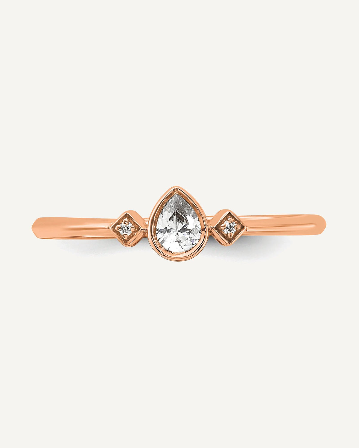 14k Rose Gold Petite 3-Stone 1/15 carat Pear Diamond Complete Promise/Engagement Ring – View 4