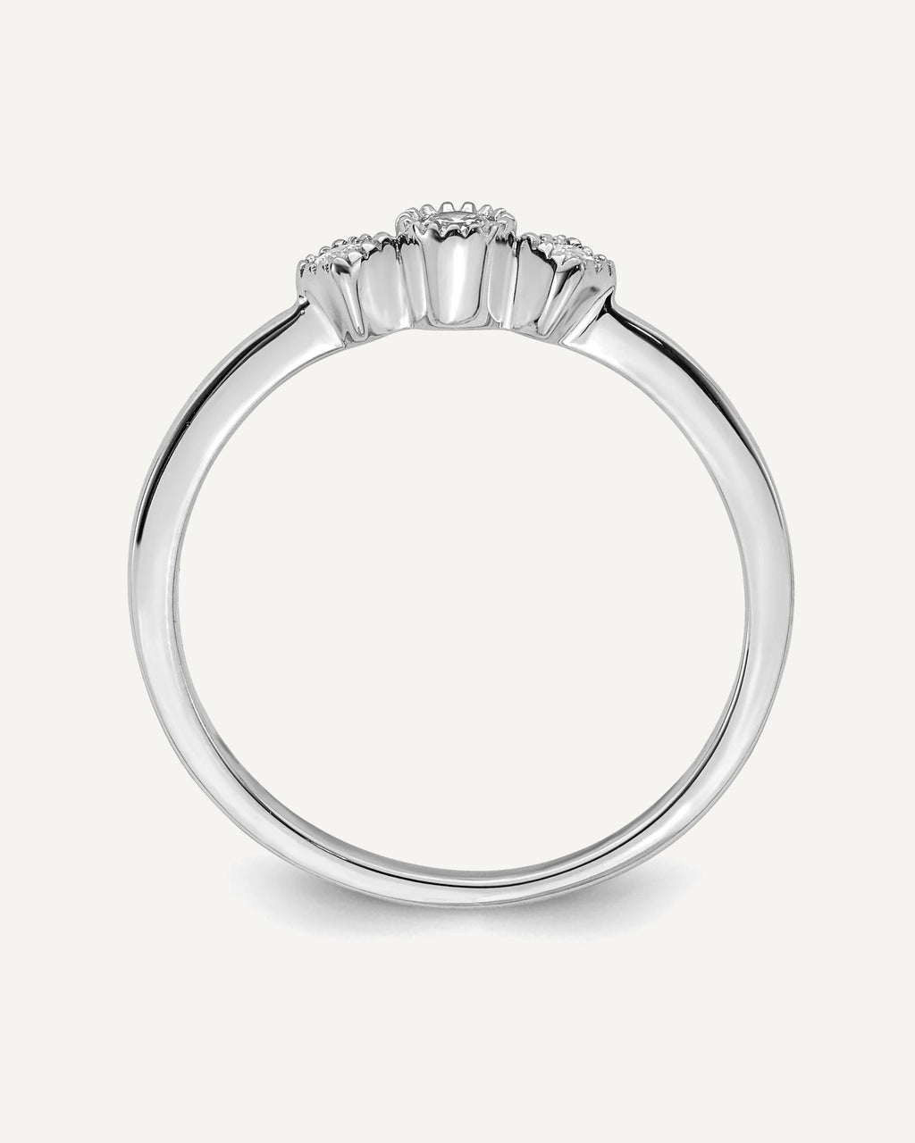 14k White Gold Beaded Edge Petite 3-Stone 1/10 carat Round/Princess Diamond Complete Promise/Engagement Ring – View 2