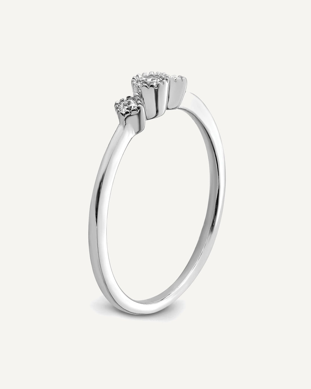14k White Gold Beaded Edge Petite 3-Stone 1/10 carat Round/Princess Diamond Complete Promise/Engagement Ring – View 6
