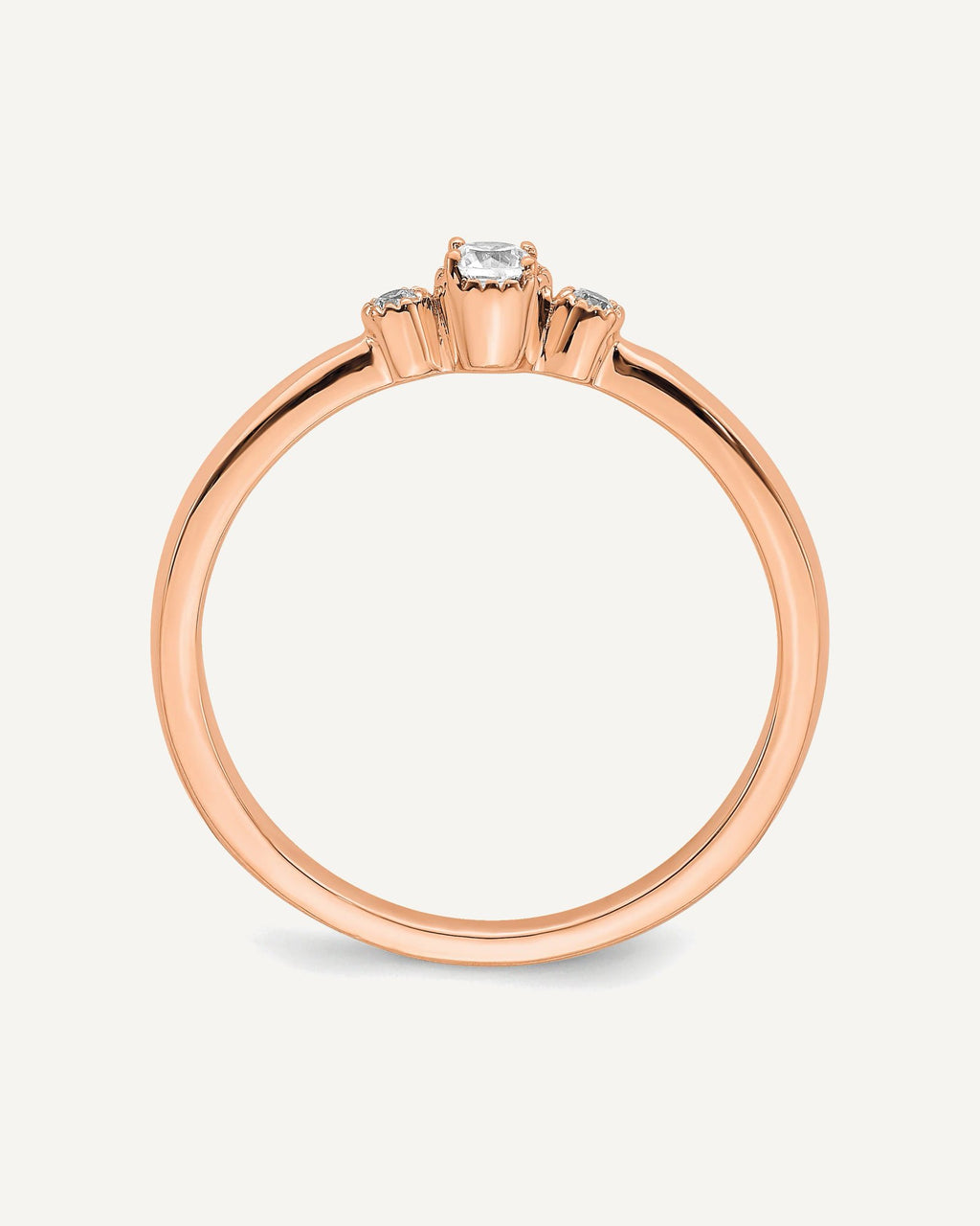14k Rose Gold Beaded Edge Petite 3-Stone 1/15 carat Round Diamond Complete Promise/Engagement Ring – View 2