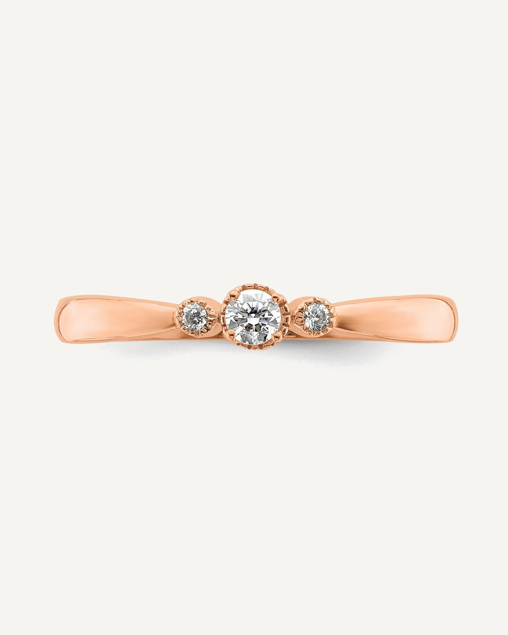 14k Rose Gold Beaded Edge Petite 3-Stone 1/15 carat Round Diamond Complete Promise/Engagement Ring – View 4