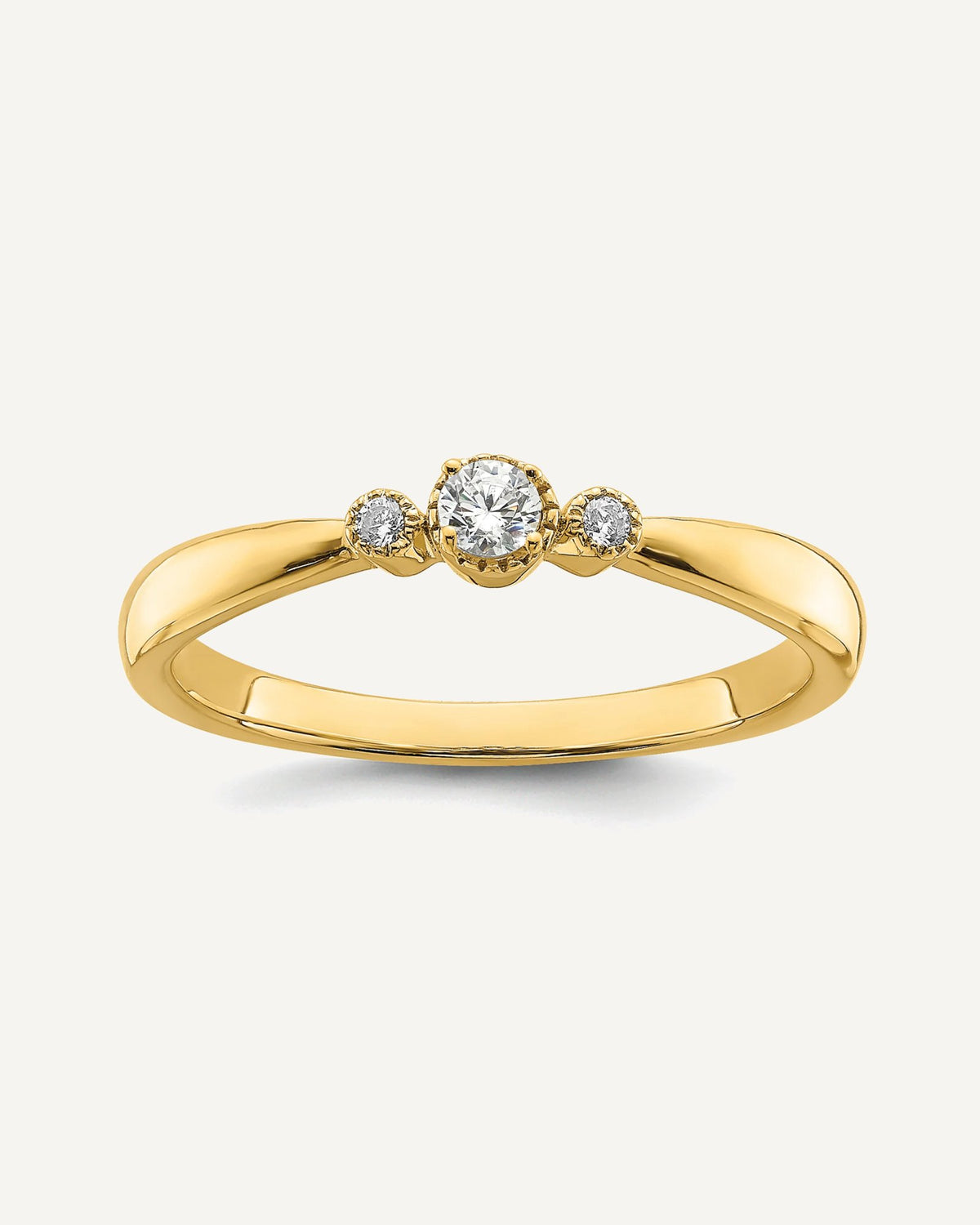 14k Beaded Edge Petite 3-Stone 1/15 carat Round Diamond Complete Promise/Engagement Ring – View 1