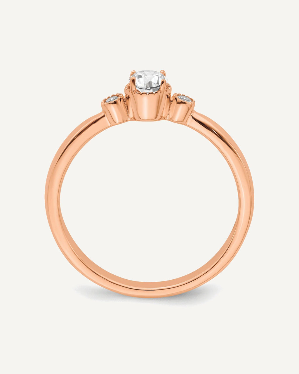 14k Rose Gold Beaded Edge Petite 3-Stone 1/4 carat Round Diamond Complete Promise/Engagement Ring – View 2