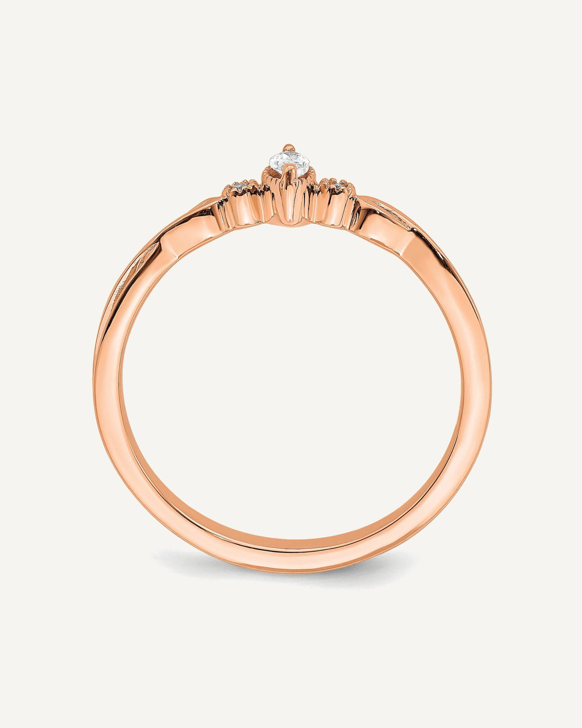 14k Rose Gold Beaded Edge Petite 3-Stone 1/15 carat Marquise Diamond Complete Promise/Engagement Ring – View 2
