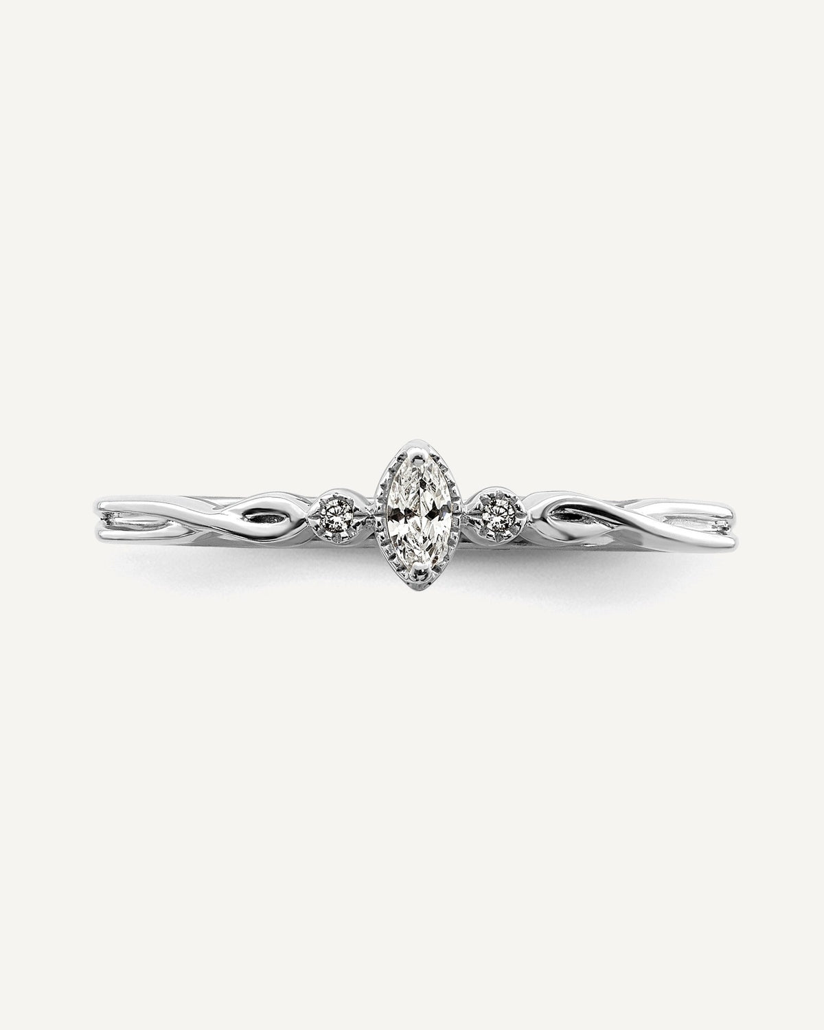 14k White Gold Beaded Edge Petite 3-Stone 1/15 carat Marquise Diamond Complete Promise/Engagement Ring – View 4
