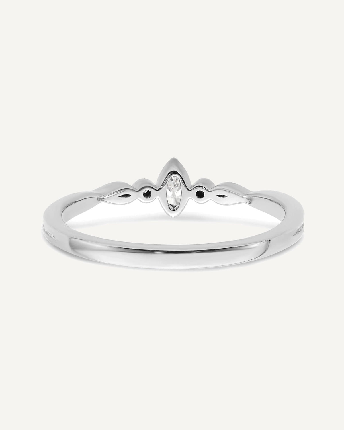 14k White Gold Beaded Edge Petite 3-Stone 1/15 carat Marquise Diamond Complete Promise/Engagement Ring – View 5