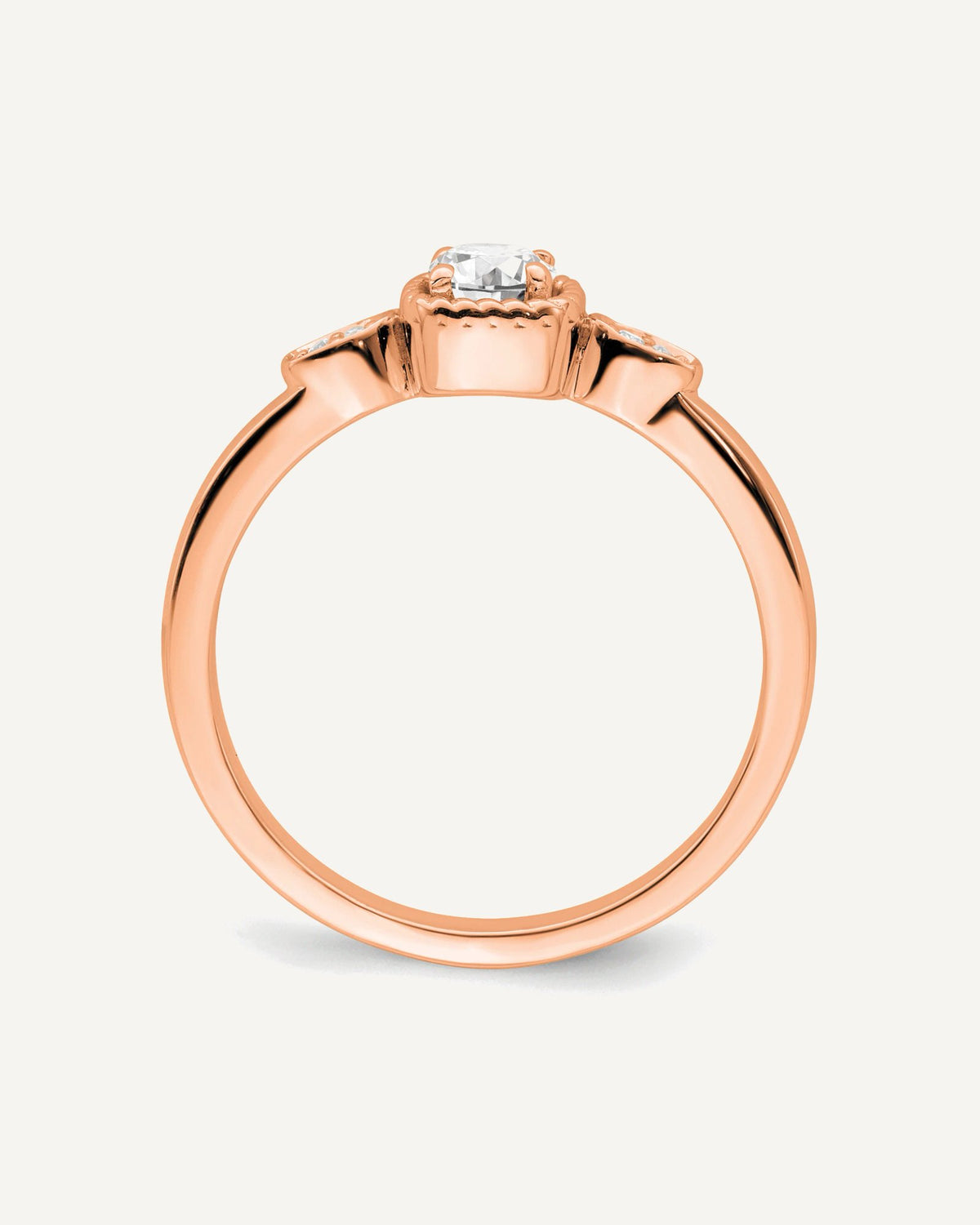 14k Rose Gold Rope Edge Petite 1/4 carat Round Diamond Complete Promise/Engagement Ring – View 2