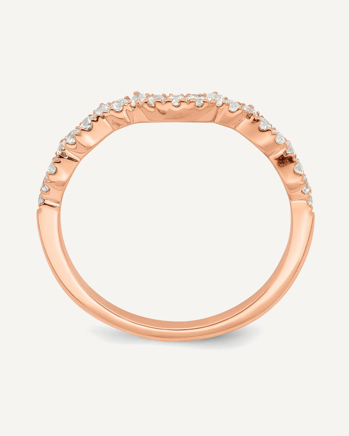 14k Rose Gold 1/4 carat Diamond Contoured Complete Wedding band – View 2
