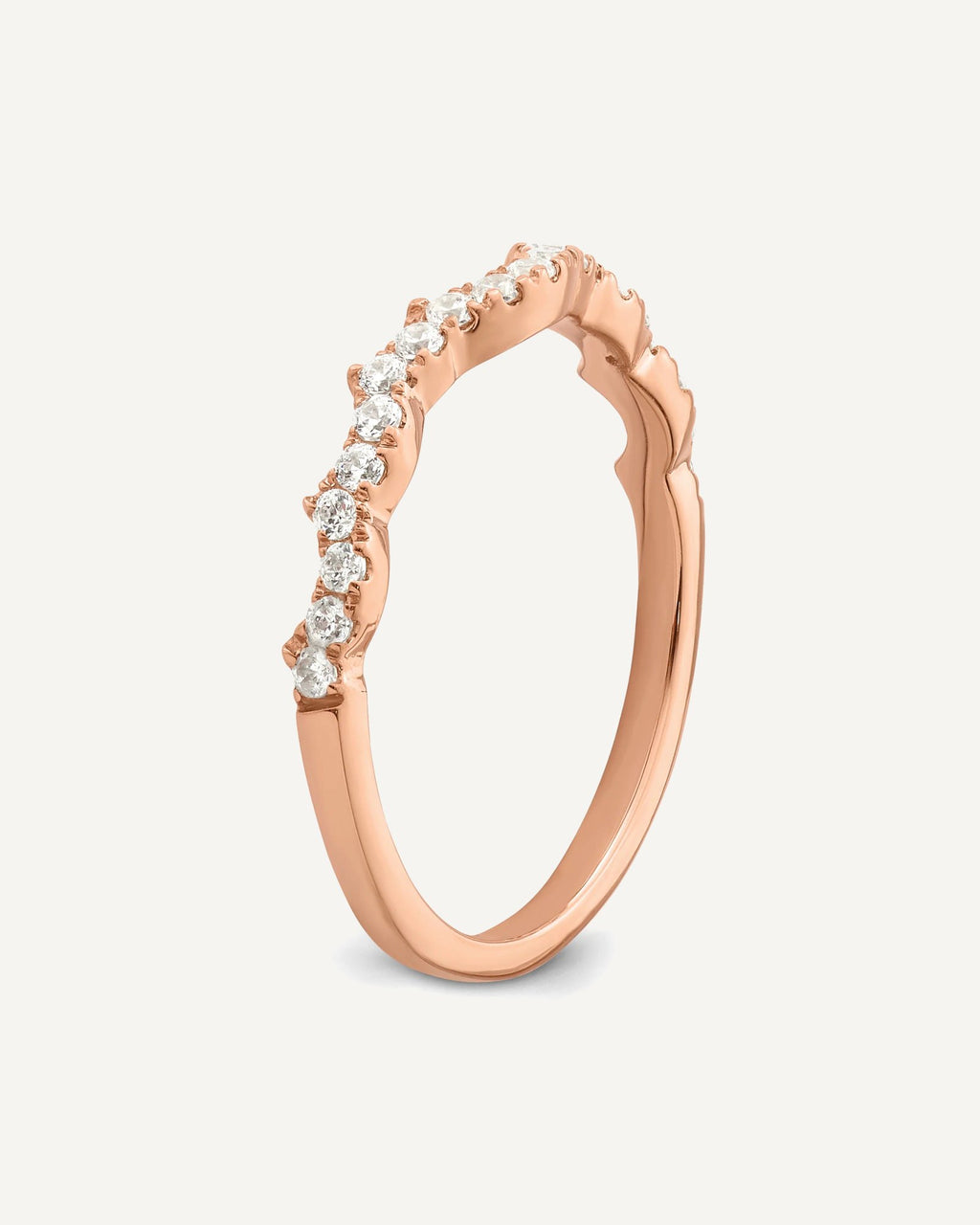 14k Rose Gold 1/4 carat Diamond Contoured Complete Wedding band – View 6