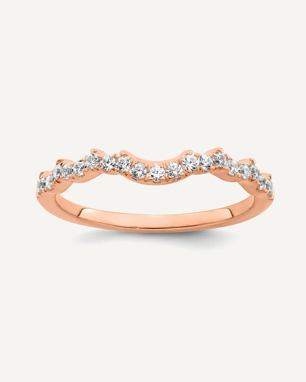 14k Rose Gold 1/4 carat Diamond Contoured Complete Wedding band – View 1
