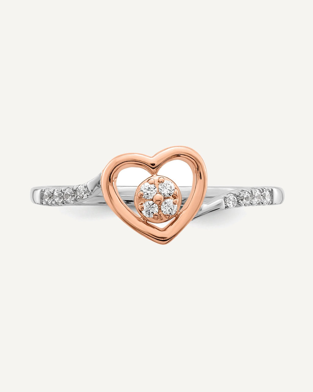First Promise 14k White and Rose Gold Heart Cluster 1/10 carat Diamond Complete Promise/Engagement Ring – View 4