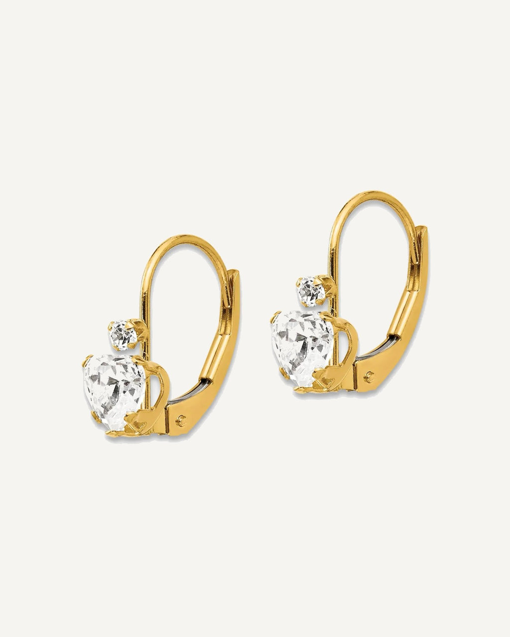Gold Childrens CZ Heart Leverback Earrings – View 2