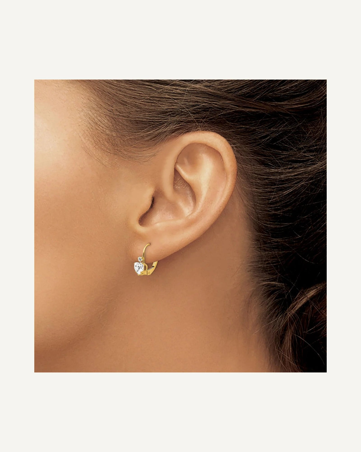 Gold Childrens CZ Heart Leverback Earrings – View 3