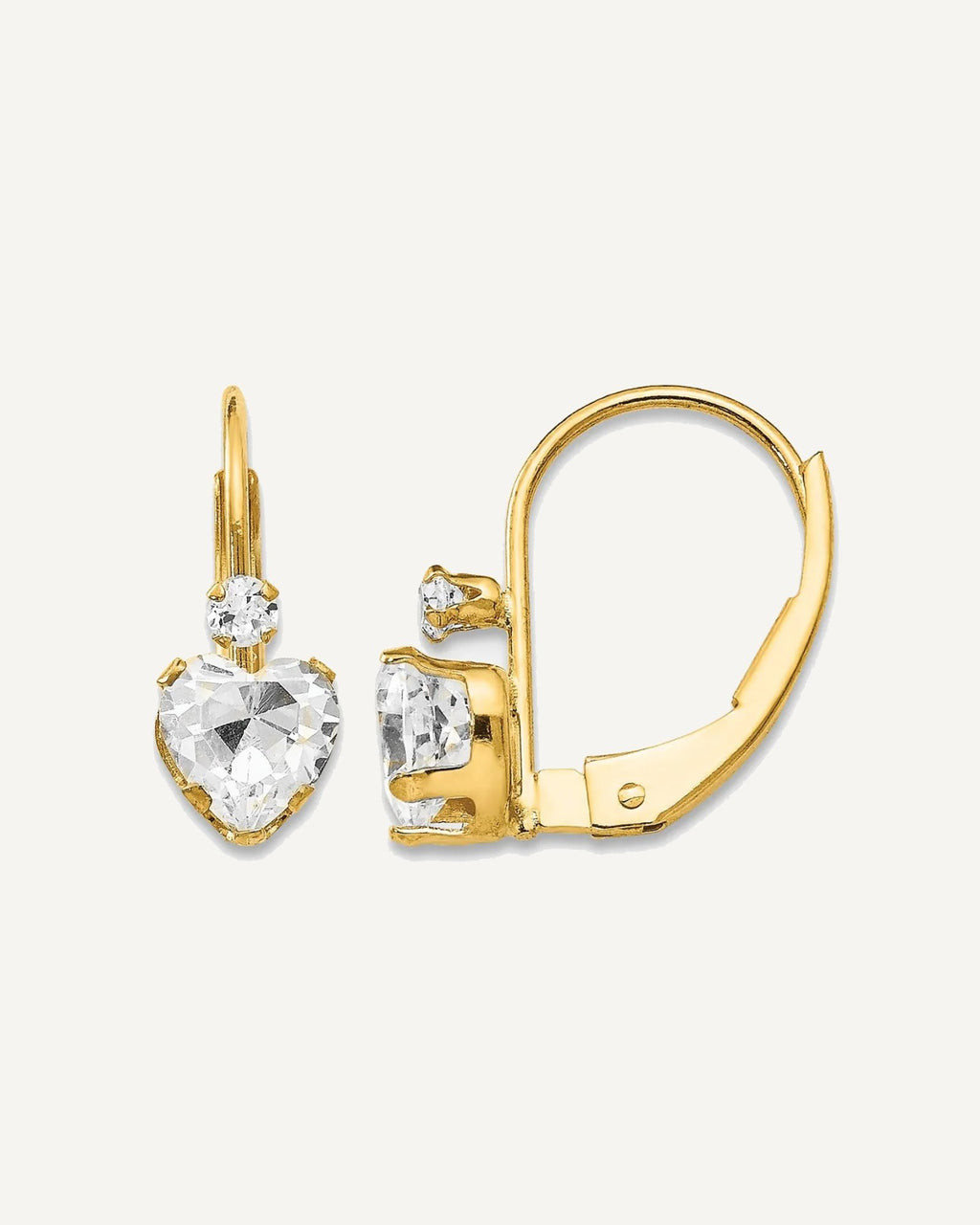 Gold Childrens CZ Heart Leverback Earrings – View 1