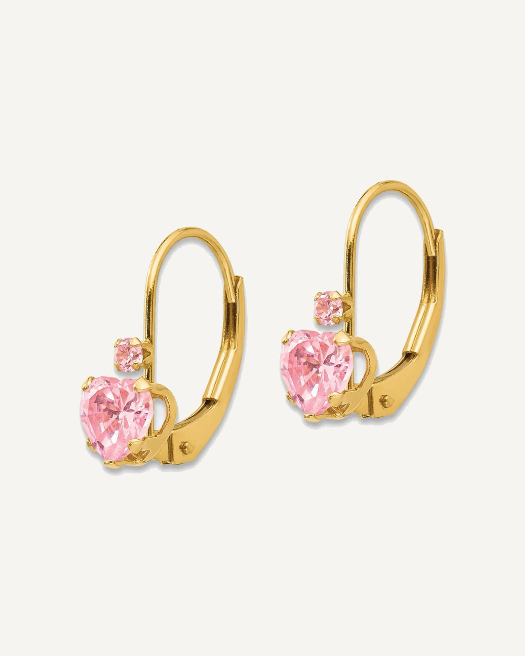Gold Childrens CZ Heart Leverback Earrings – View 7