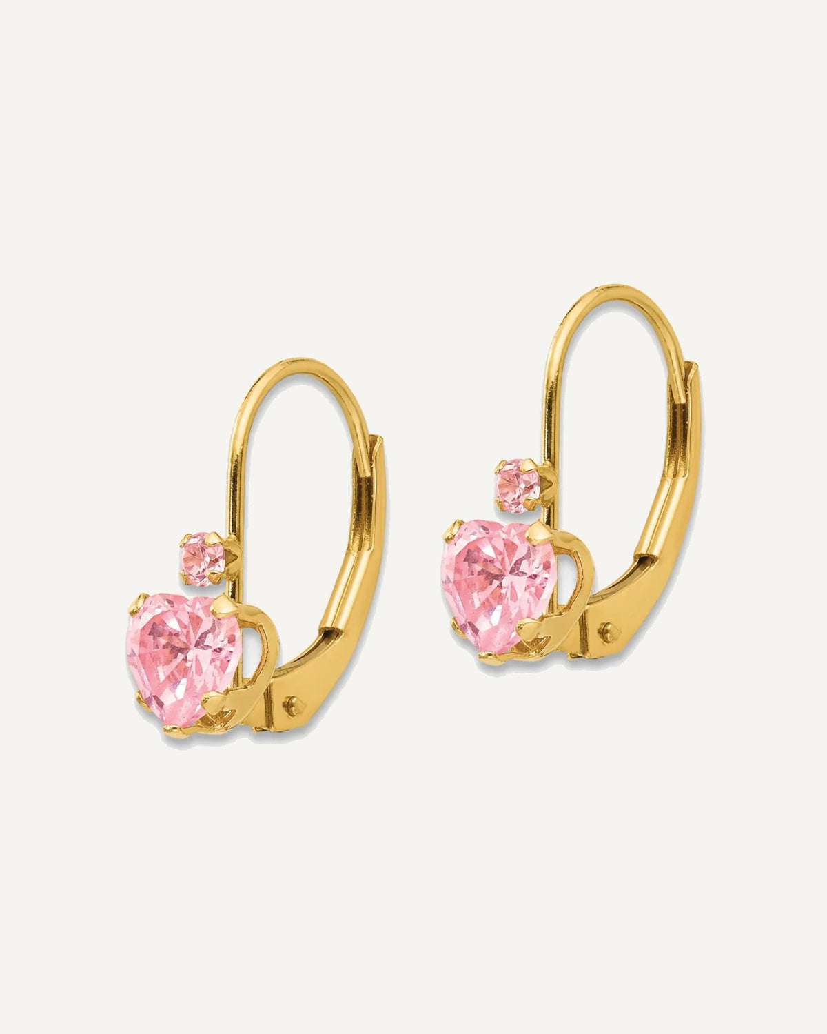 Gold Childrens CZ Heart Leverback Earrings – View 7