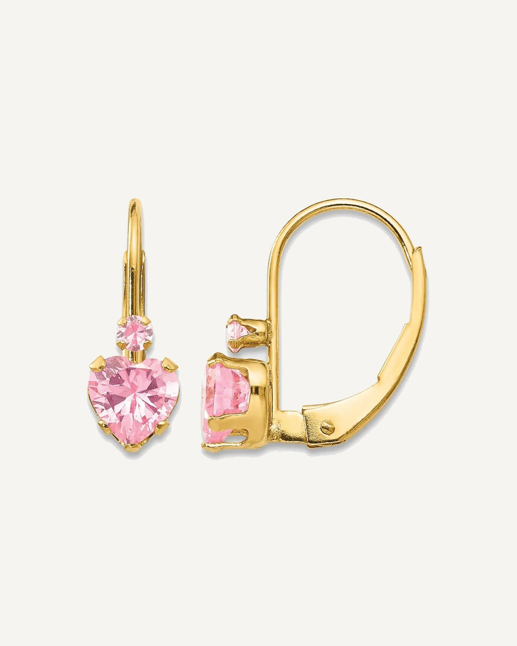 Gold Childrens CZ Heart Leverback Earrings – View 6