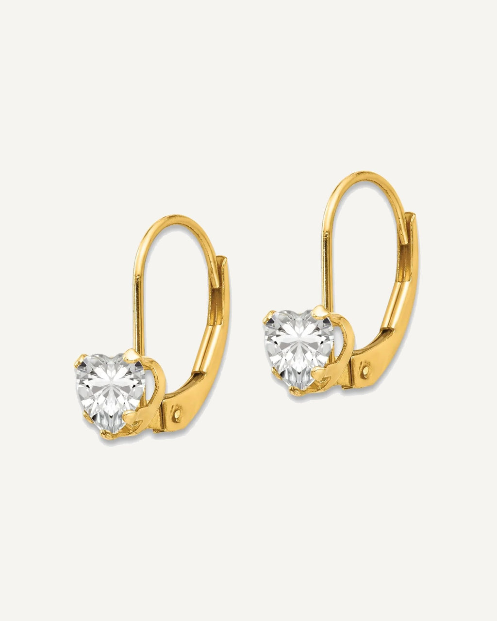 Gold Childrens CZ Heart Leverback Earrings – View 2