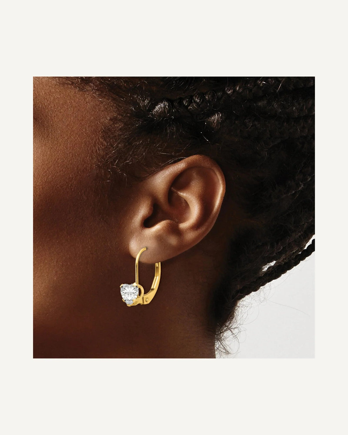 Gold Childrens CZ Heart Leverback Earrings – View 3