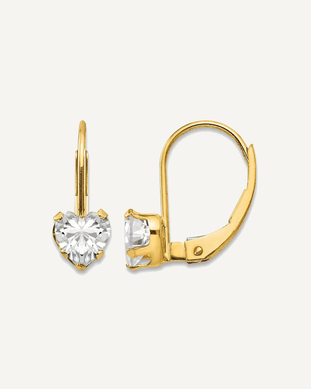 Gold Childrens CZ Heart Leverback Earrings – View 1
