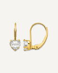 Gold Childrens CZ Heart Leverback Earrings – View 1