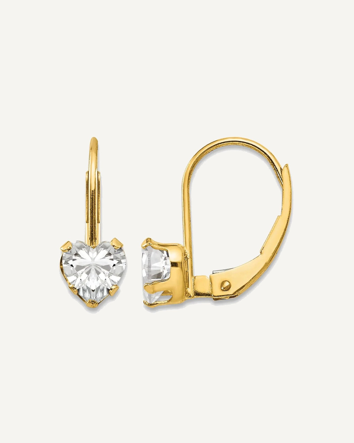 Gold Childrens CZ Heart Leverback Earrings – View 1