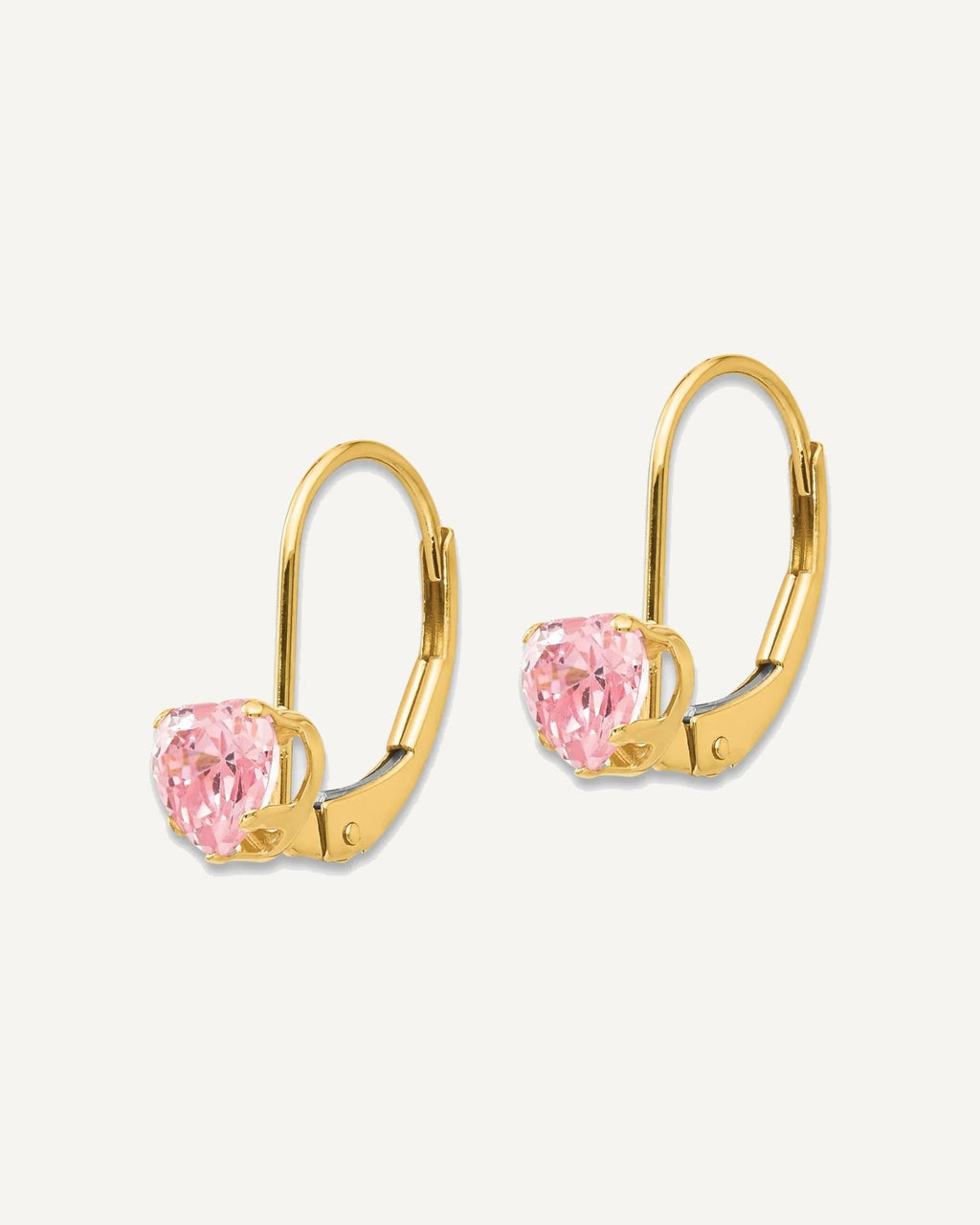 Gold Childrens CZ Heart Leverback Earrings – View 7