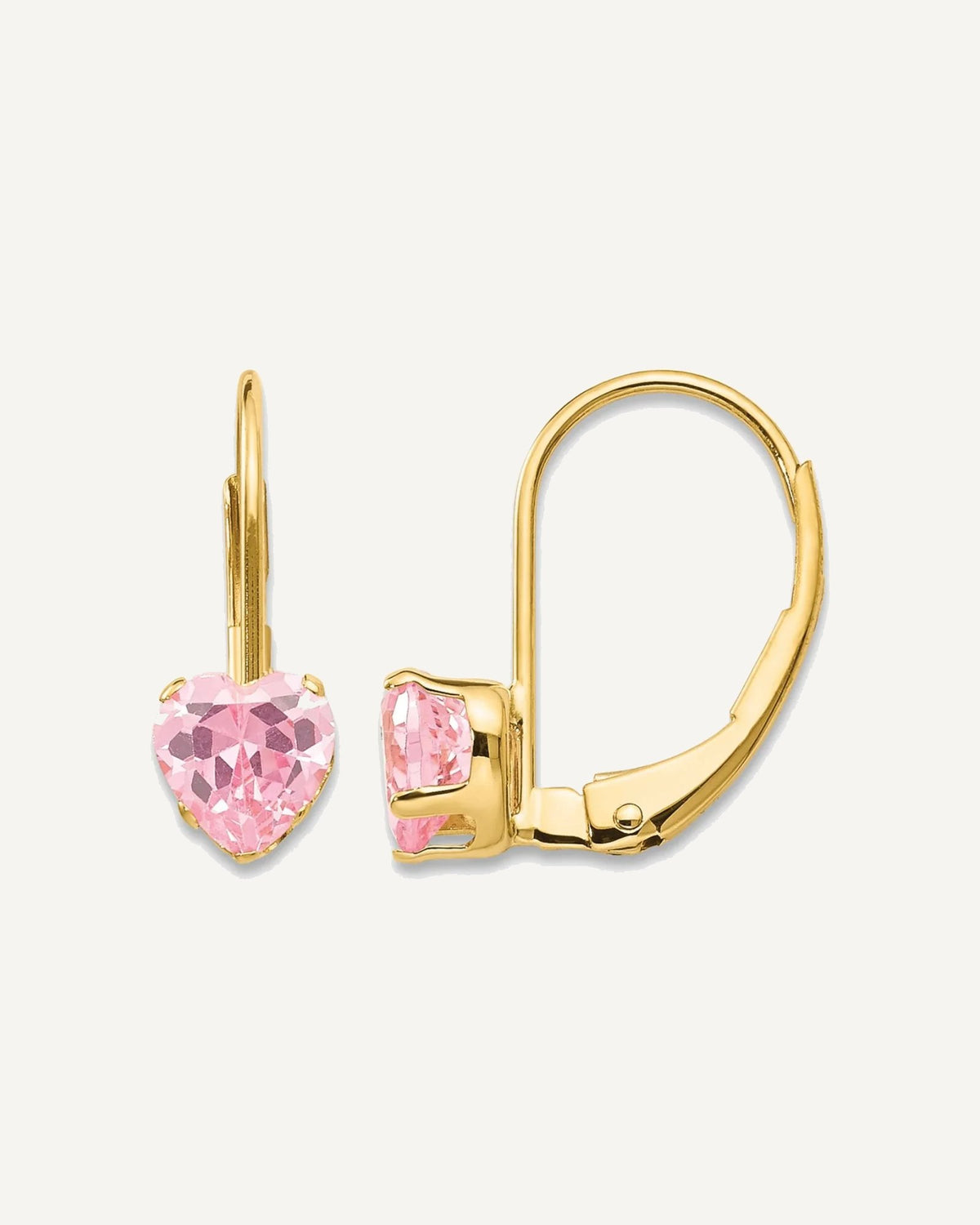 Gold Childrens CZ Heart Leverback Earrings – View 6