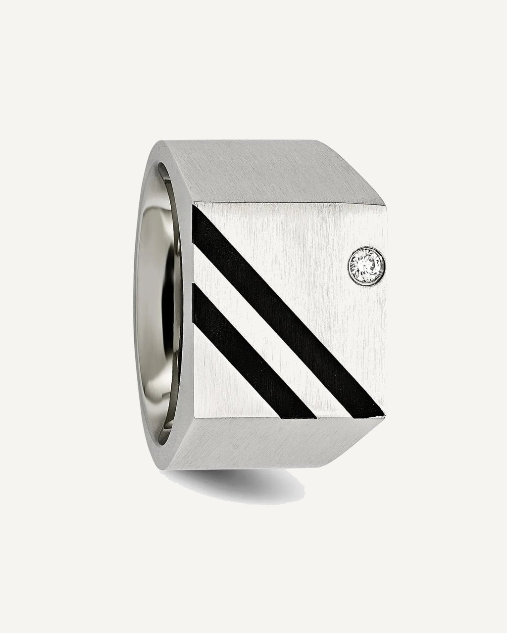 Chisel Stainless Steel Brushed Black IP-plated with CZ Signet Ring – View 6