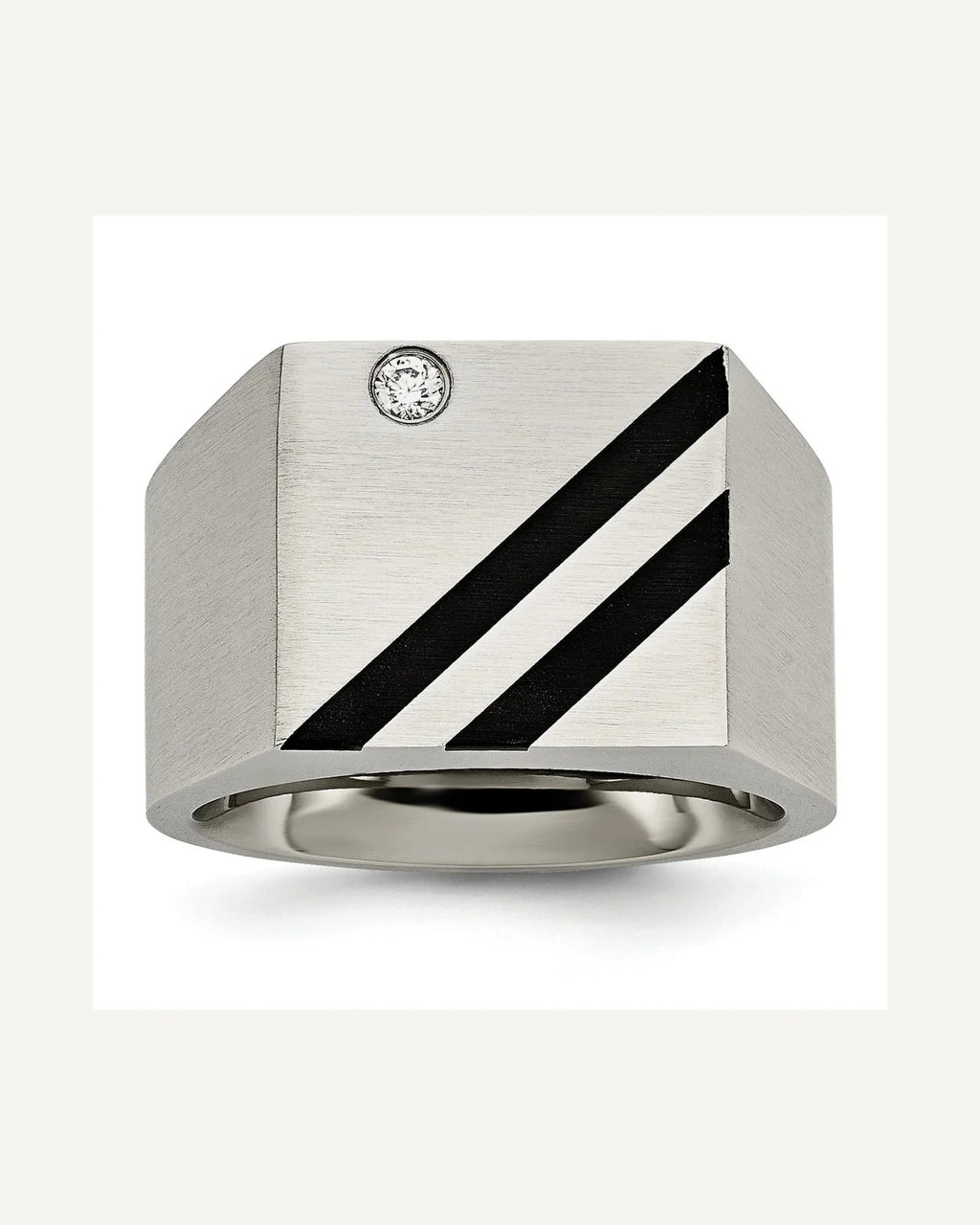 Chisel Stainless Steel Brushed Black IP-plated with CZ Signet Ring – View 1