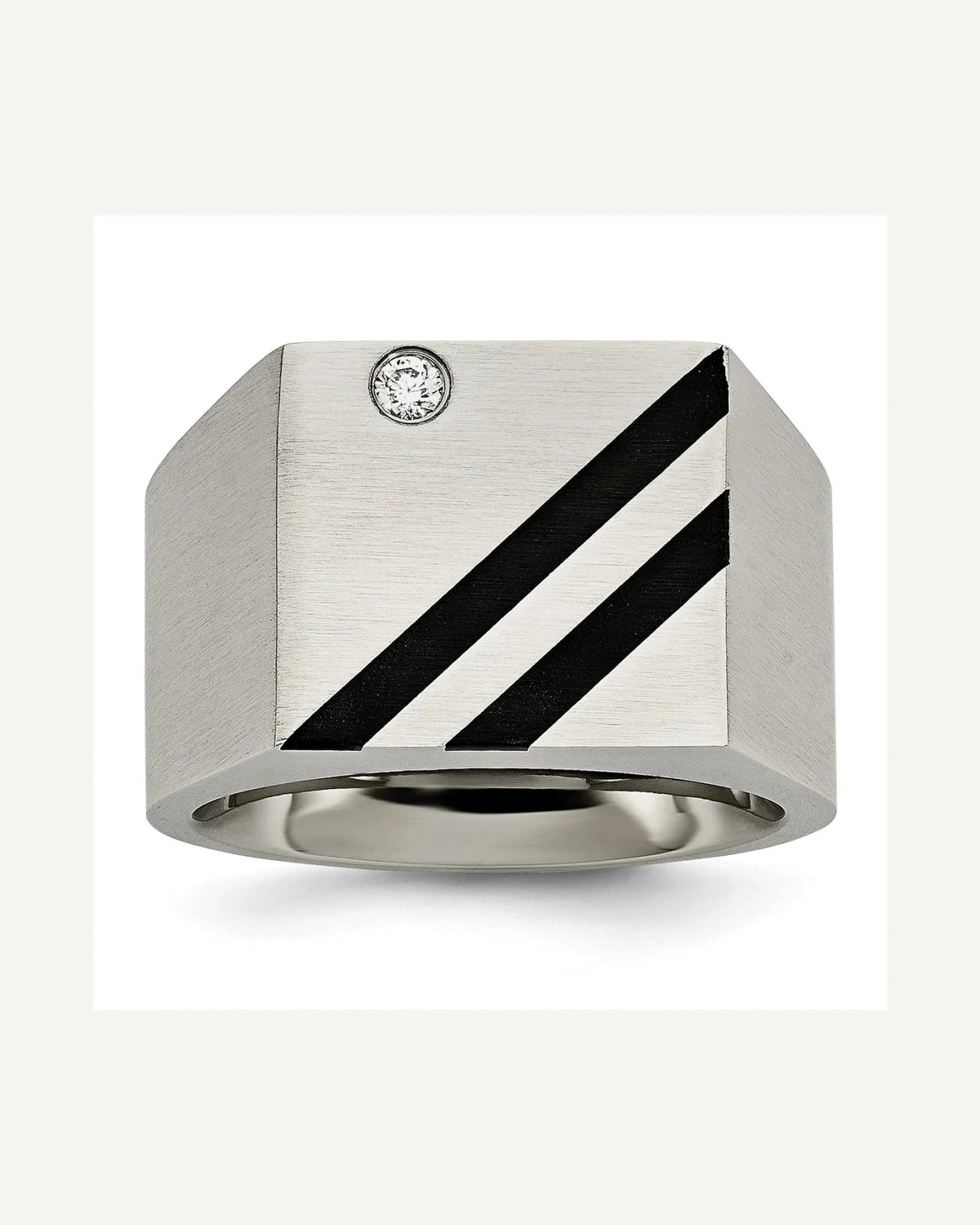 Chisel Stainless Steel Brushed Black IP-plated with CZ Signet Ring – View 1