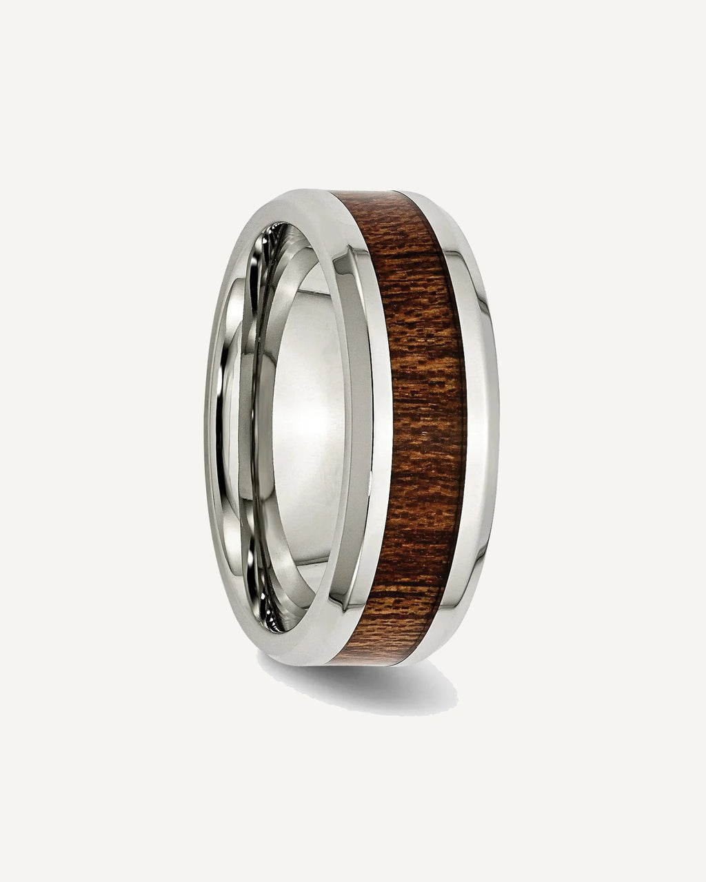 Chisel Stainless Steel Polished with Brown Koa Wood Inlay Enameled 8mm Band – View 5