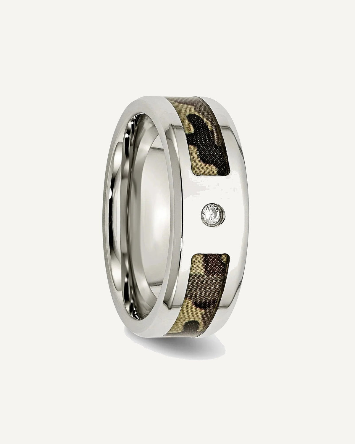 Chisel Stainless Steel Polished with CZ Printed Brown Camo Under Rubber 8mm Band – View 6