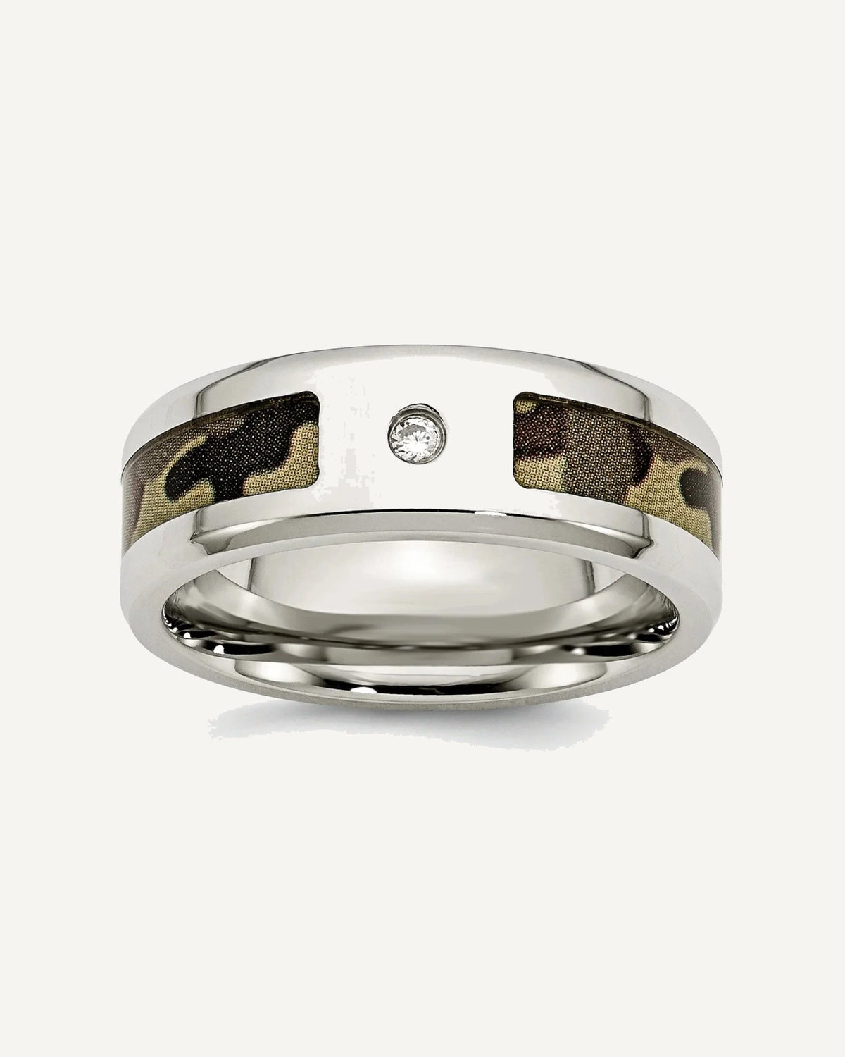 Chisel Stainless Steel Polished with CZ Printed Brown Camo Under Rubber 8mm Band – View 1