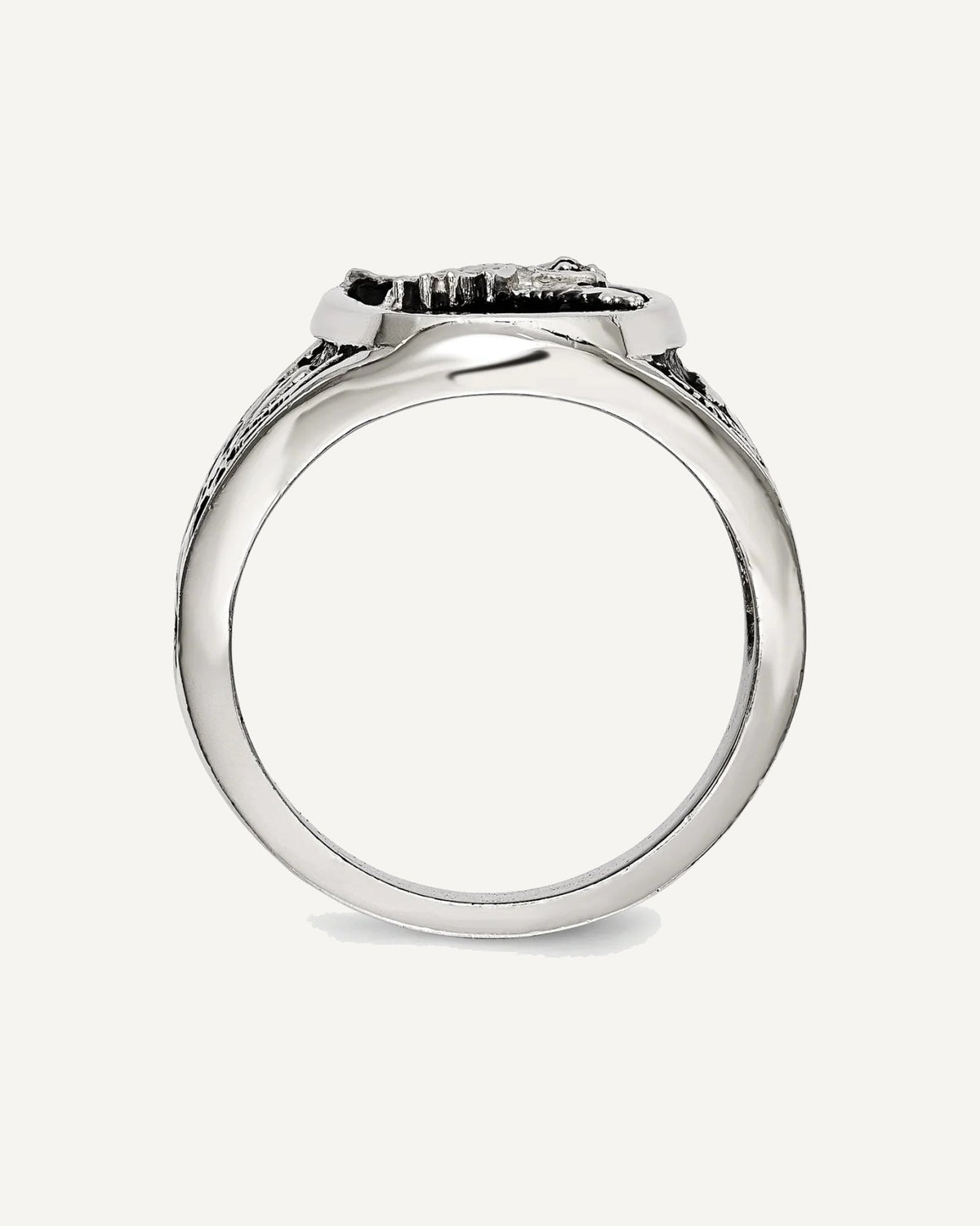 Chisel Stainless Steel Polished and Textured Enameled Eagle Ring – View 4