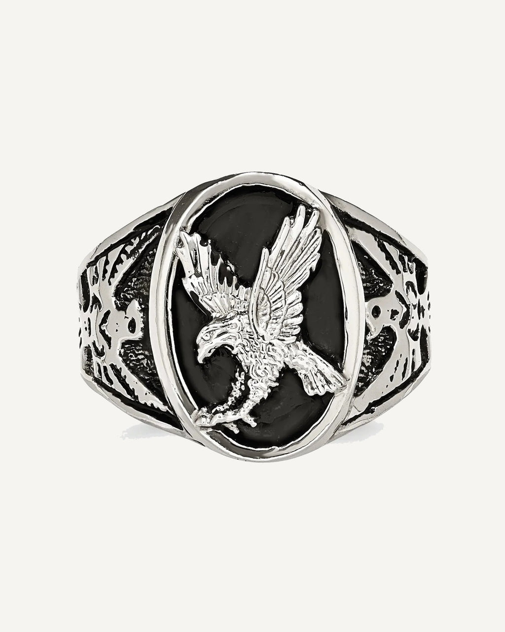 Chisel Stainless Steel Polished and Textured Enameled Eagle Ring – View 7