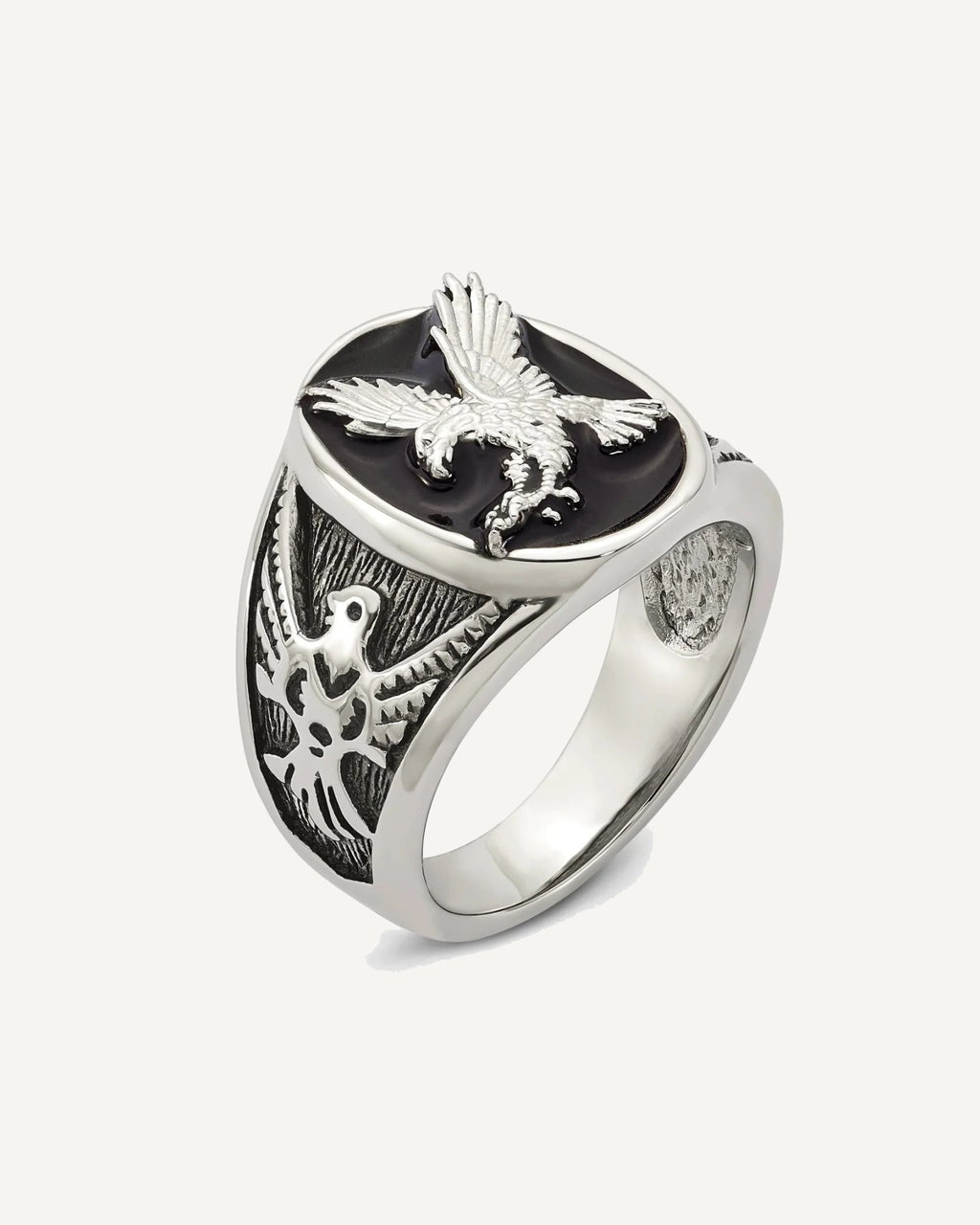 Chisel Stainless Steel Polished and Textured Enameled Eagle Ring – View 8